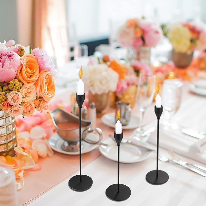 Cunhill 6 Pcs Black Taper Candle Holder Candlestick Holder Metal Candelabra Tall Candle Sticks Holders for Christmas Thanksgiving Wedding Party Table Centerpiece Decor, Fits 0.75 Inch Thick Candles