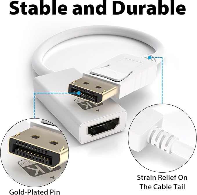 Cyberguys DisplayPort (DP) to HDMI Adapter Cable, 4K@30Hz DP Male to HDMI Female Converter, Gold-Plated Connector w/ Secure Latch, Compatible with Dell HP Lenovo ASUS, Computer to Monitor/TV/Projector