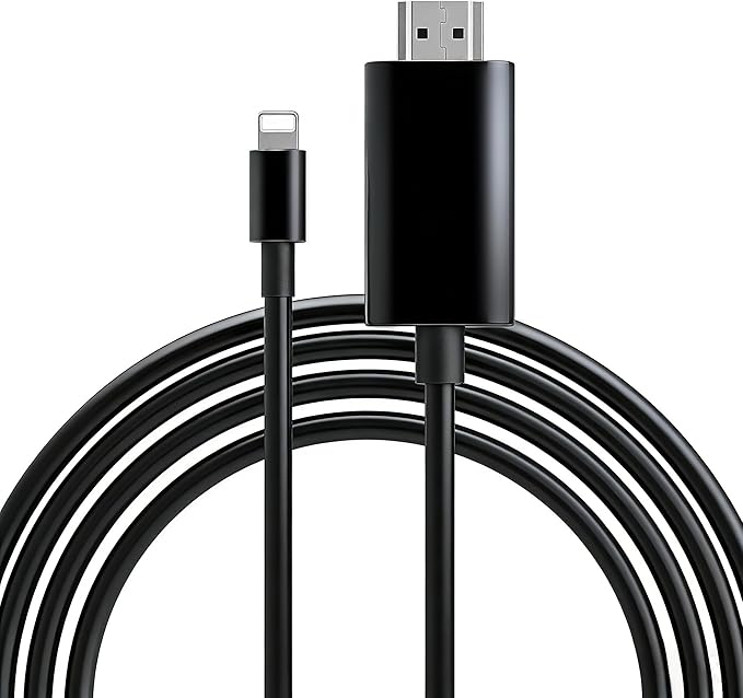 [MFi Certified] Lightning to HDMI Cable • HDMI Cable for iPhone to TV • Compatible with iPhone14, 13, 12, 11 to TV Output • with 1080P HD Display • Just Plug and Play/Black/6.6FT