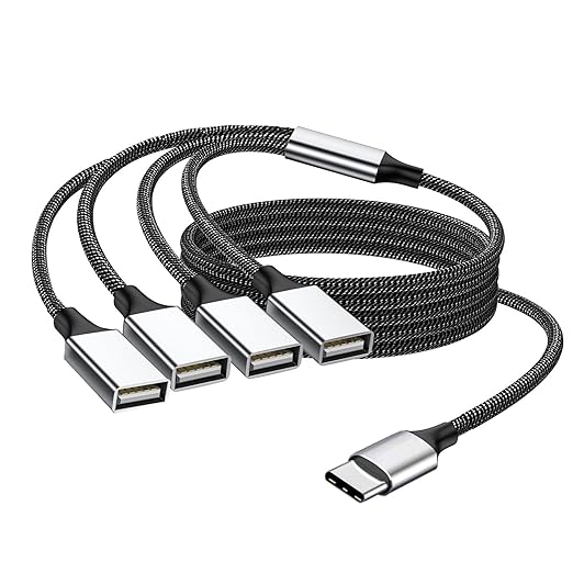 Fidioto USB C to Triple USB Cable Splitter 3.3Ft,USB C Male to 4 USB Female Cable Adapter, Type C, Y Charging Cable,Multiple Hub for Laptop,Tablet, Telephone,Flash Disk Drive, Gaming Consoles