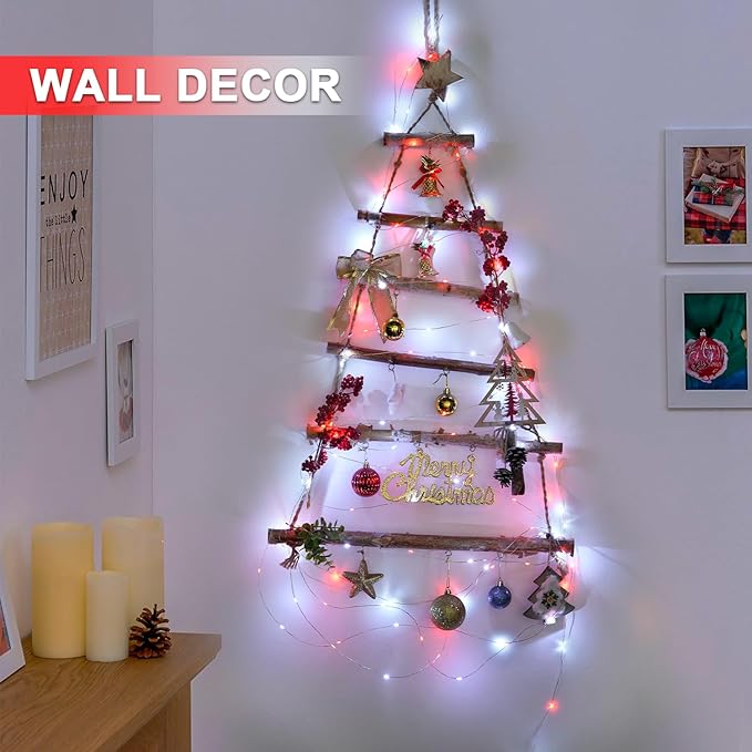 JMEXSUSS 2 Pack Red and White Fairy Lights Battery Operated, Total 200LED 66ft Red and White Christmas Lights with Remote, 8 Modes Battery Powered Twinkle Lights for Bedroom Christmas Tree Decor