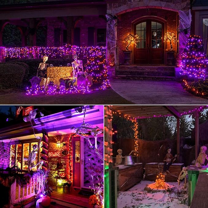 Brizled Halloween String Lights, 33ft 100 LED Purple & Orange String Lights 5MM Wide Angle Gentle Twinkle Halloween Light, 120V UL Certified Connectable Orange Light for Home Tree Party Decorations
