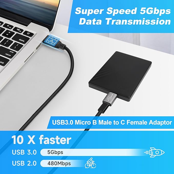 Micro B to USB C 3.1 Adapter 2 Pack, USB Type-C (Female) to Micro B (Male) High Speed Hard Drive Converter Connector Compatible with Seagate, WD, Toshiba, Westgate, Samsung Galaxy S5/Note 3, LaCie