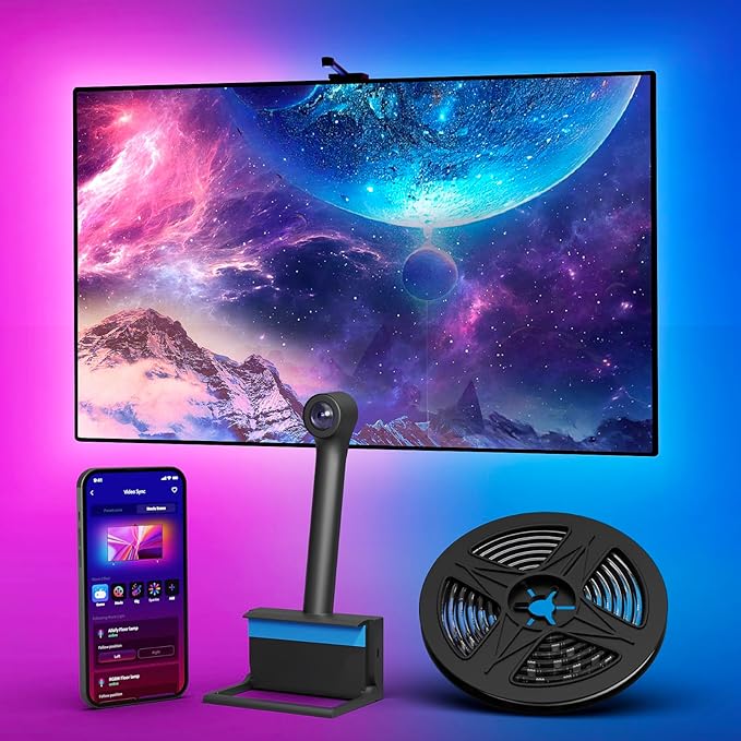 Ailofy Smart TV LED Backlight with Camera, 16.4ft LED Strip Lights Sync to Screen & Music, Color Changing Lights for TV, Works with Alexa & Google Assistant, App Control