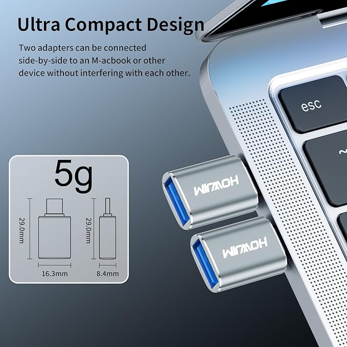 USB C to USB Adapter 2 Pack,USB3.2 Female to Type-C Male OTG Adapter,100W Fast Charging 10Gbps Data Transfer for M-acBook Pro/Air,Phone 15 16 17,Pad,G-alaxy,X-Peria,S-urface,D-ell XPS Gray