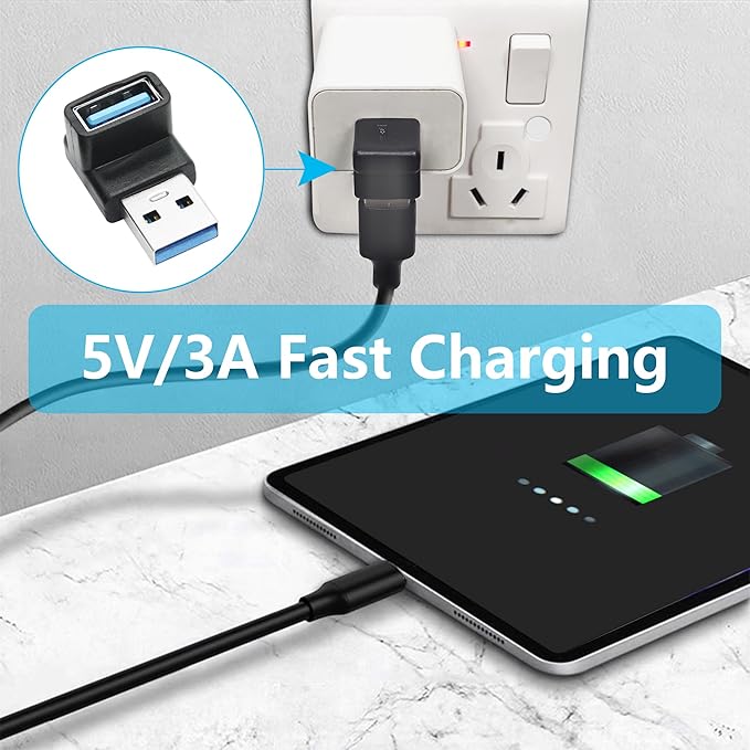 2Pcs Right Angle USB 3.2 Male to Female Adapter 10Gbps, 90 Degree USB Type A 3.1 Data Transfer Extender Connector Support 3A Fast Charging, for Computer, Laptop, Mouse, Keyboard etc - (Up Angle)
