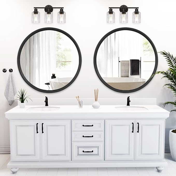 WallBeyond Round Wood Mirror 32 inch Black Circle Wall Mirror for Bathroom Round Wall Mirror for Wall Decor, Vanity, Entryway Living Room