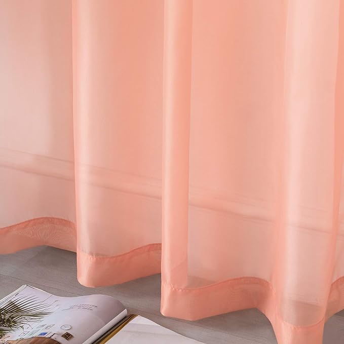 DUALIFE 2 Panels Pink Sheer Curtains 120 Inch Length for Girls Kid Room - Bed Canopy Voile Drape Curtains for Wedding Party Backdrop,52 Wide by 120 Long