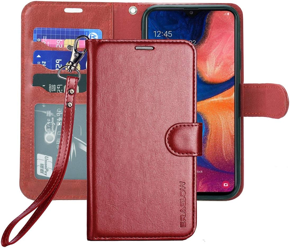 Galaxy A20/A30 Case, Premium PU Leather Wallet Flip Protective Phone Cover with Card Slots & Kickstand (Wine Red)