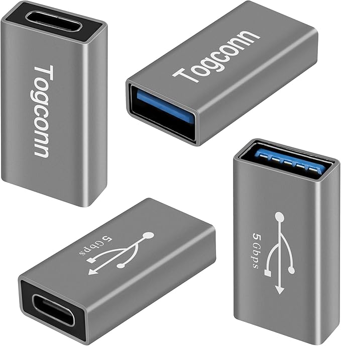 USB to USB C Adapter 4 Pack, Bi-Directional USB Type-C (Female) to Type-A (Female) OTG Converter Connector Support Charging & Data Sync for Laptop, PC, iPhone, MacBook Pro