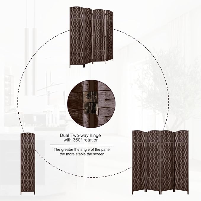 Rose Home Fashion Room Divider, 6 ft Tall Room Dividers and Folding Privacy Screens, 16in Privacy Screen 4 Panel Brown Space Temporary Wall Foldable Partition Separation
