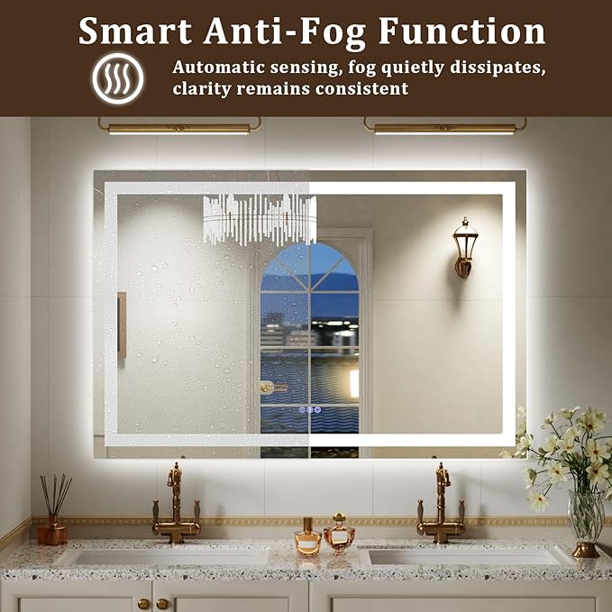 LED Bathroom Mirror, 40"x 30" Smart Bathroom Vanity Wall Mirrors with Lights, Anti-Fog, Dimmable, Backlit + Front Lit, 3 Color Modes, Memory Function