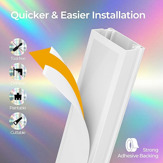 113.4in Cord Hider Kit, Cord Covers for 2-4 Wires on Wall, Self-Adhesive Cable Hider Wire Covers for Cords on Wall, Paintable Cord Hider for Walls Mount Tv, Cable Cover Raceway, W0.95 H0.55in, White