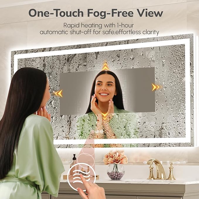 USHOWER LED Bathroom Mirror 72x36 Inch Over Sink - Frameless Tempered Glass LED Backlit Lighted Mirror for Bathroom Vanity with Anti-Fog, 3 Colors Dimmable, Memory Function, Wall-Mounted
