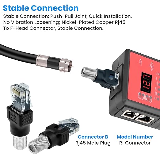 4PCS F-Type Female to RJ45 Male Coaxial Converter Ethernet Adapter, Coax Straight Connector for Cable Line Tester Monitor Digital Signal Compatible, Black