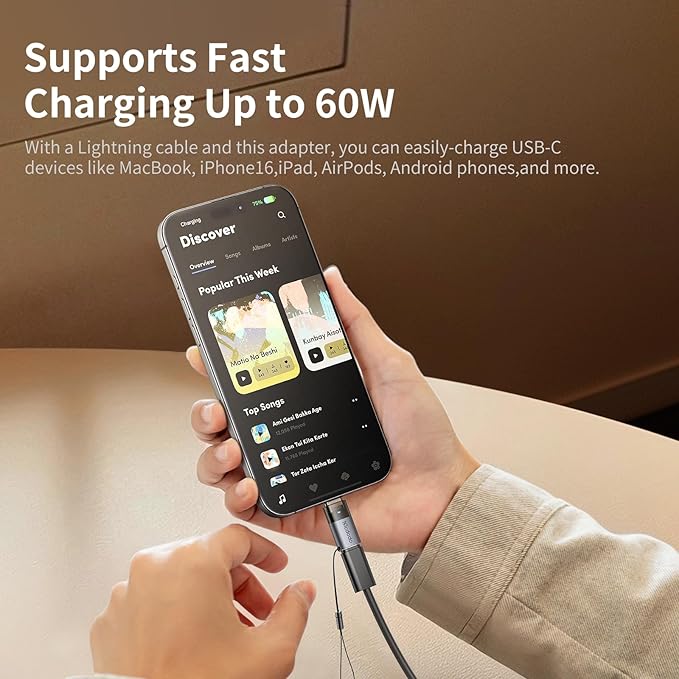 mcdodo 60W Lightning to USB-C Adapter with Lanyard, Lightning Female to Type-C Male Adapter PD Fast Charging iPhone Charger Cable Converter for iPhone 16 15 Series, iPad,MacBook