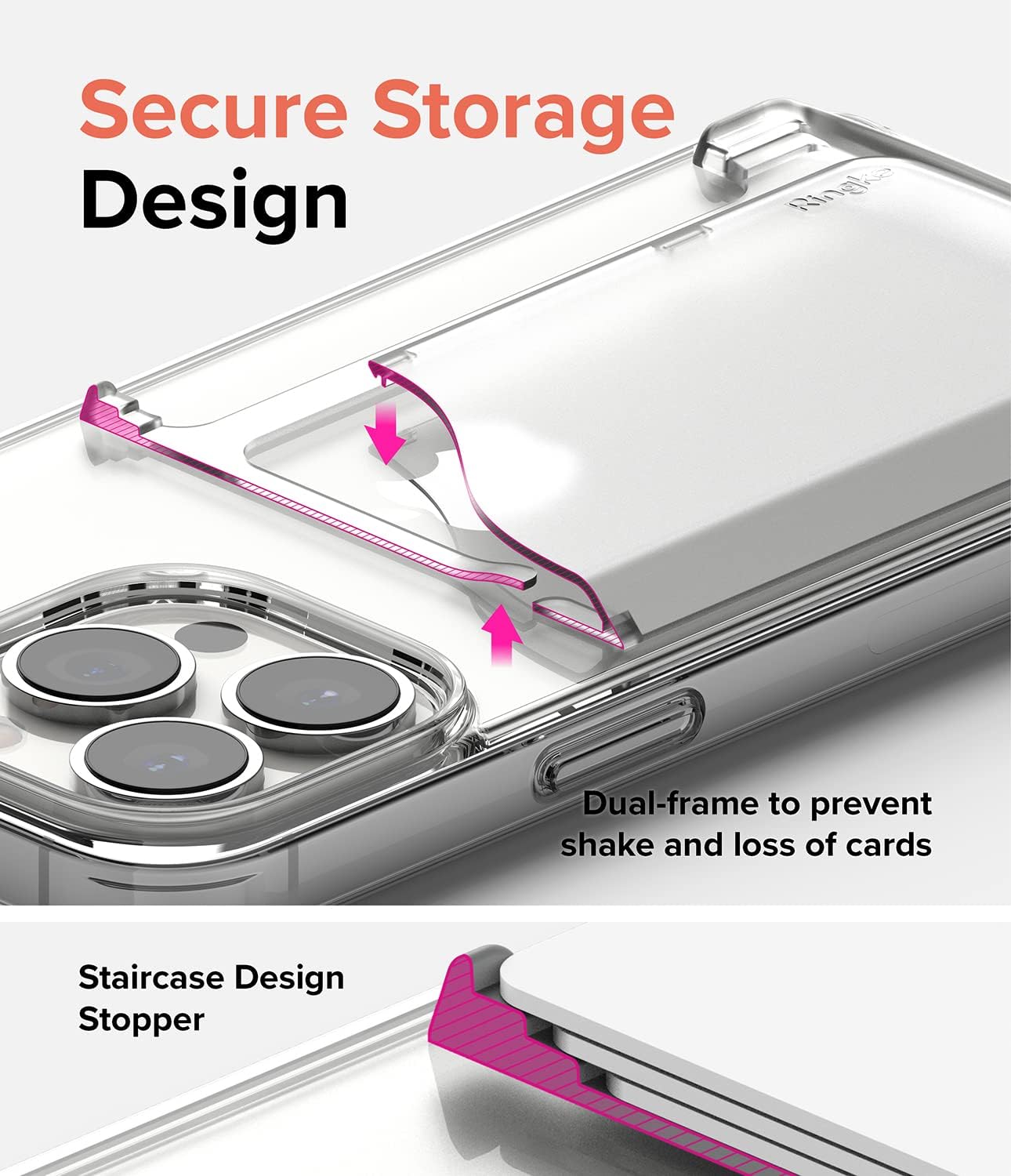 Ringke Side Slot Card Holder for Phone Case, Business Card Holder for iPhone, Galaxy, and Pixel, Clear Mist