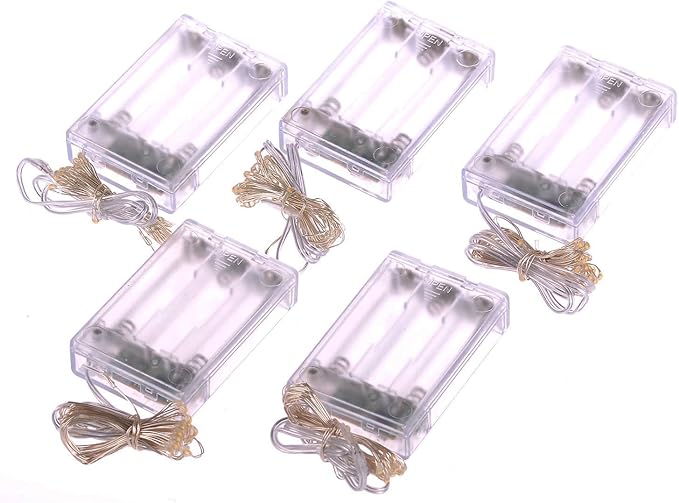 5 Pack Fairy Lights Battery Operated, 7 Feet 20 Led String Lights with Timer, Waterproof Firefly Lights on Silver Wire for Home Party Wedding Christmas Decorations, 6 Hours on/18 Hours Off, Pure White