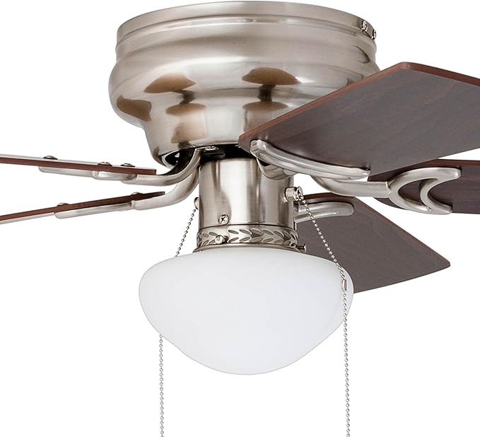 Prominence Home Alvina, 42 Inch Traditional Flush Mount Indoor LED Ceiling Fan with Light, Pull Chain, Dual Finish Blades, Reversible Motor - 80029-01 (Brushed Nickel)