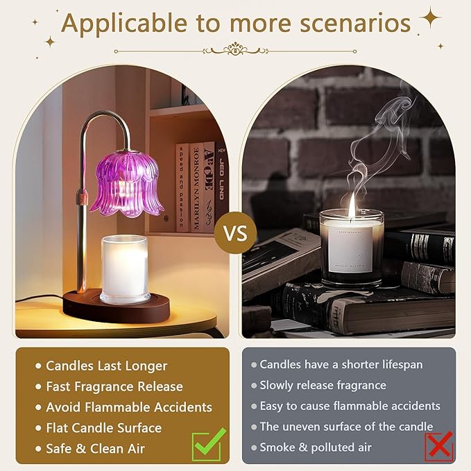 Candle Warmer Lamp Electric Timer - Candle Lights Home Decor Candles Warming Height Adjustable Dimmable Warmers Purple
