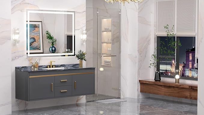 Keonjinn Large Bathroom Mirror with Light, 42 x 36 Inch LED Mirror for Bathoom, Frontlit Only, HD Tempered Glass, UL-Listed LED Driver, Anti-Fog, Dimmale 6000K, Easy Installation(Horizontal/Vertical)