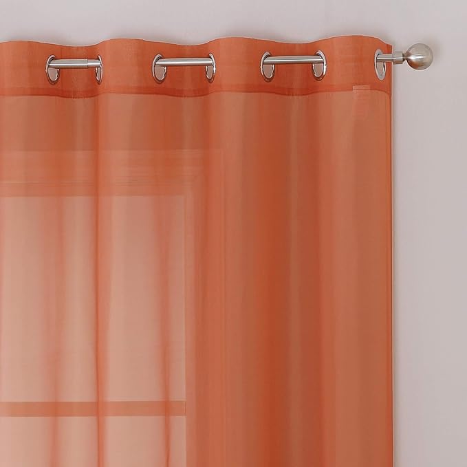 KEQIAOSUOCAI Burnt Orange Sheer Curtains - Grommet Voile Sheer Drapes Airy Curtain Panels with Light Filtering Window Treatment for Girl's Bedroom(2 Pieces,54 Wide x 63 Long inches)