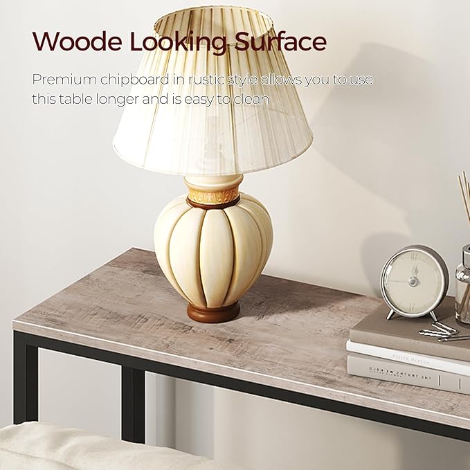 78.7" Console Table with Power Outlet, 11.8" Wide Narrow Sofa Table, Industrial Entryway Table with USB Ports, Behind Couch for Entryway, Hallway, Foyer, Living Room, Greige CTHG320E01
