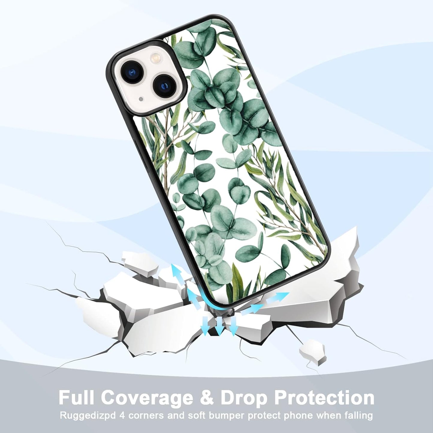 Eucalyptus Summer Case for iPhone 13/14 (6.1") - Cute Green Silicone Ultra Shockproof Phone Cover for Girls & Women.
