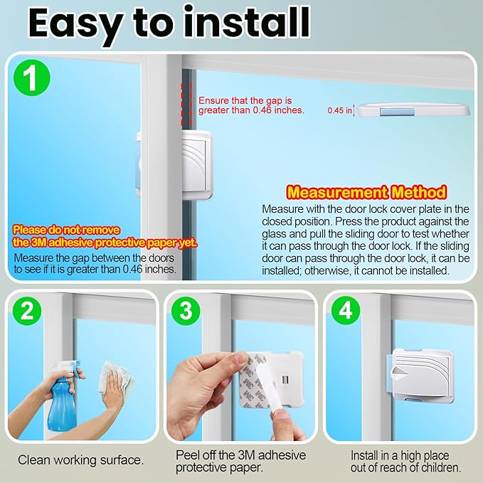 Sliding Door Lock 2 Pack, Child Safety Lock For Sliding Glass Doors, Easy To Install, Keeps Your Baby Out Of Danger, For Sliding Glass Doors, Sliding Windows, Sliding Closets, Etc (Blue)