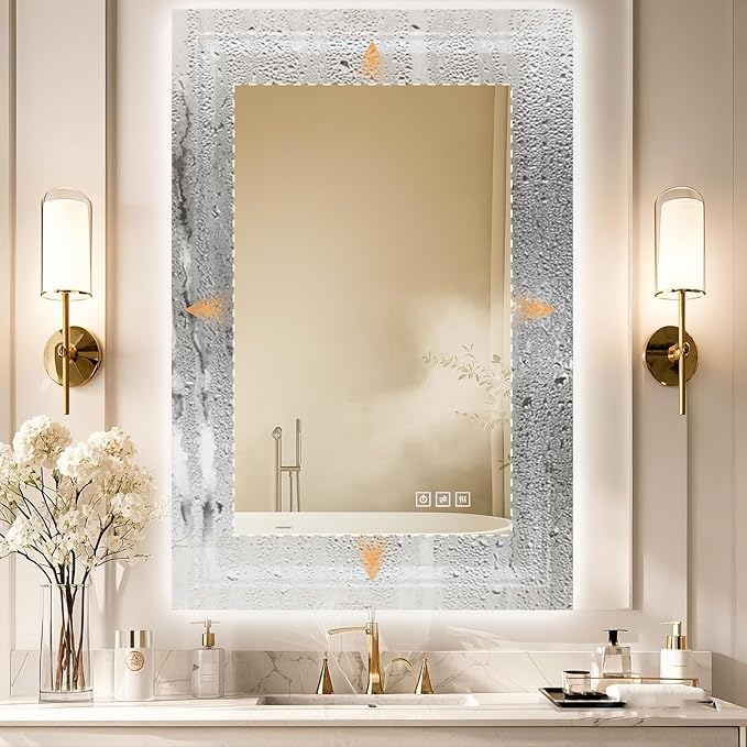 40x30 LED Mirror for Bathroom with Front and Backlit Light Up Digital Mirrors for Wall,Anti Fog,Stepless Dimmable,Tempered Silver Glass Smart Vanity Mirror for Bathroom