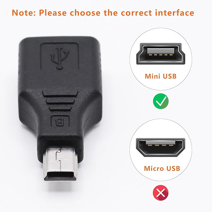 Mini USB to USB A OTG Adapter,Straight Mini USB 5 Pin Male to USB Type A Female Adapter Converter for Digital Cameras,Black(2 Pack)