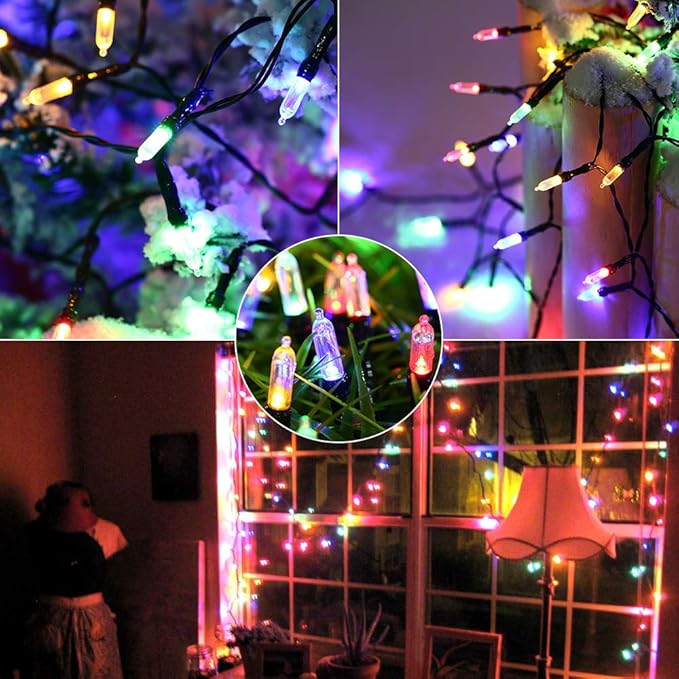 LYHOPE Battery Christmas Lights, 33ft 100 LED Christmas Lights Waterproof 8 Modes Battery Operated String Lights for Outdoor & Indoor, Xmas Tree, Wreaths, Holiday Decoration (Multicolor)