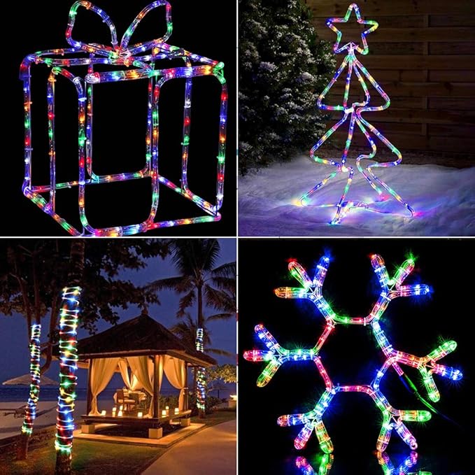 Brizled Multicolor Rope Lights,18ft 216 LED Christmas Rope Lights Waterproof, 120V ETL Flexible Tube Light Connectable Plugin Color Xmas Lighting for Garden, Patio, Party, Xmas, Holiday Decorations