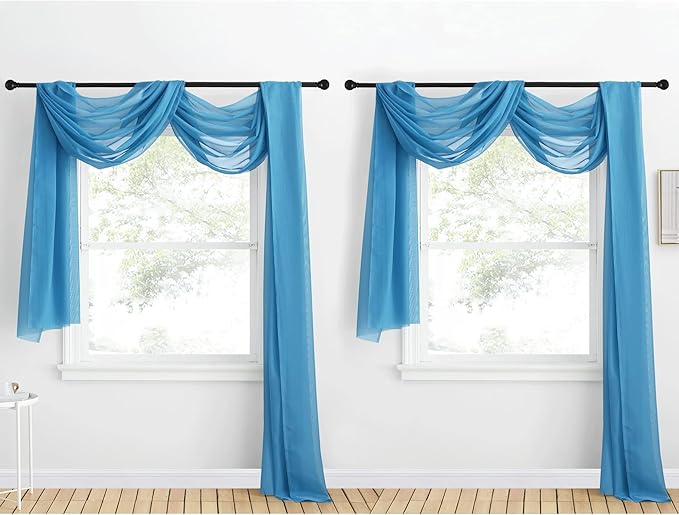 NICETOWN Turquoise Window Scarf Valances, Voile Sheer Scarf for Draping, Party Curtains for Bed Canopy/Birthday/Revelry, W60 x L216, 2 Panels