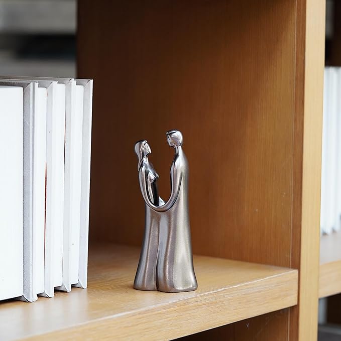 Couple Statue, Romantic Embrace Figurine - Elegant Home Decor for Living Room, Office Desk - Unique Anniversary & Valentine's Day Gift Idea for Her/Him, Wife/Husband - Resin with Premium Finish, 7.48"