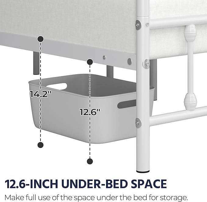Yaheetech Classic Metal Platform Bed Frame Mattress Foundation with Victorian Style Iron-Art Headboard/Footboard/Under Bed Storage/No Box Spring Needed/Queen Size White