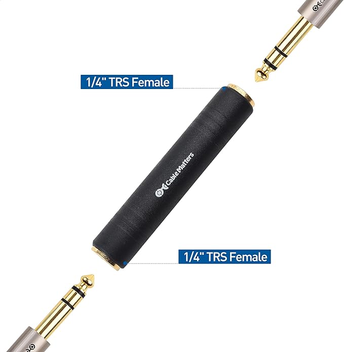 Cable Matters 2-Pack 1/4 Coupler TRS Extension Adapter (1/4” TRS Female to Female Adapter)