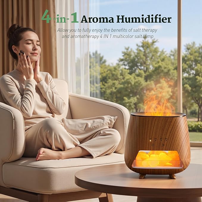 2-in-1 Ultrasonic Aromatherapy Diffuser: Essential Oil Diffuser & Himalayan Salt Lamp, Quiet Scent Diffusers for Home with Cool Mist and Timer Settings