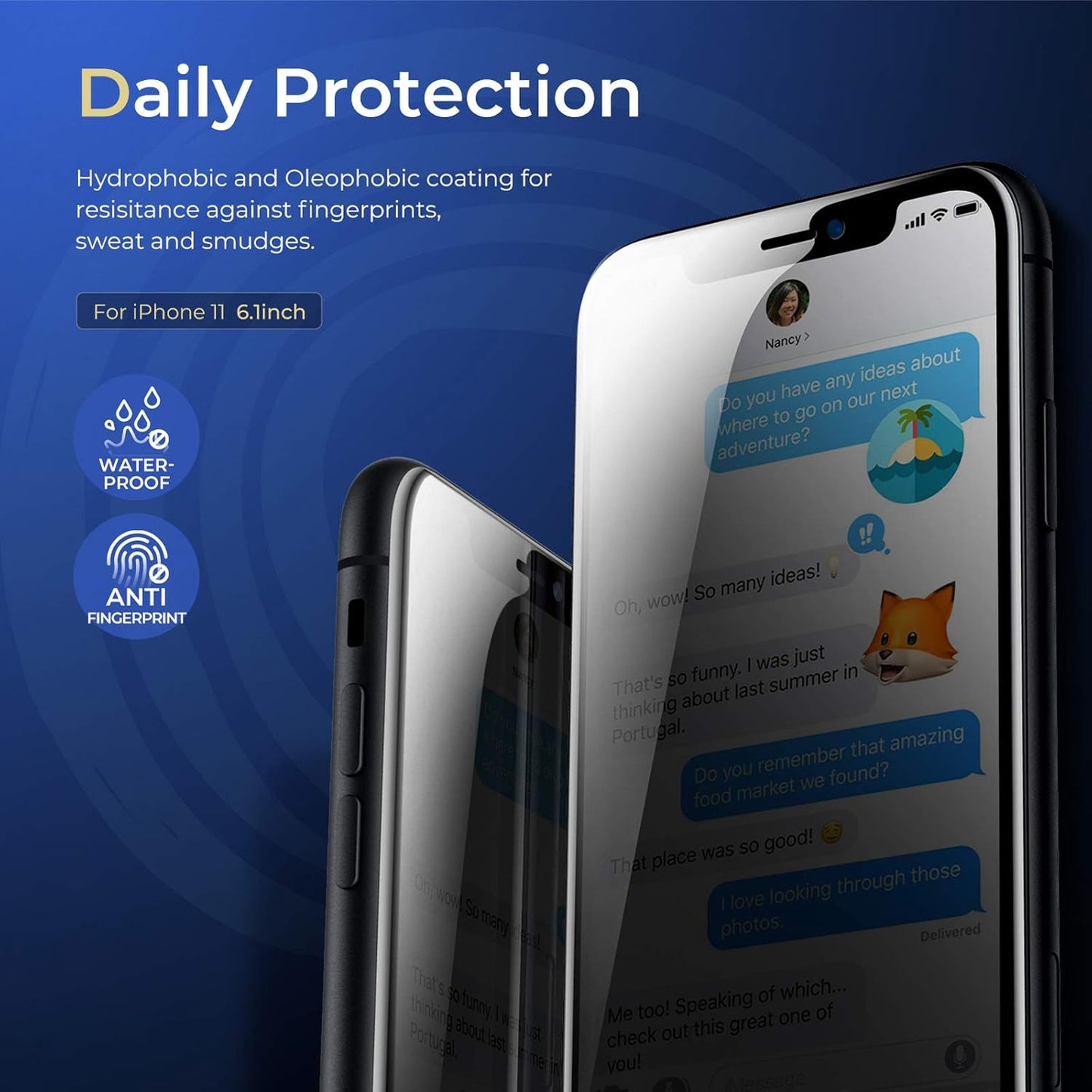 ORIbox Privacy Screen Protector for iPhone 11, XR (6.1 Inch), Anti-Spy Tempered Glass, 2 Count