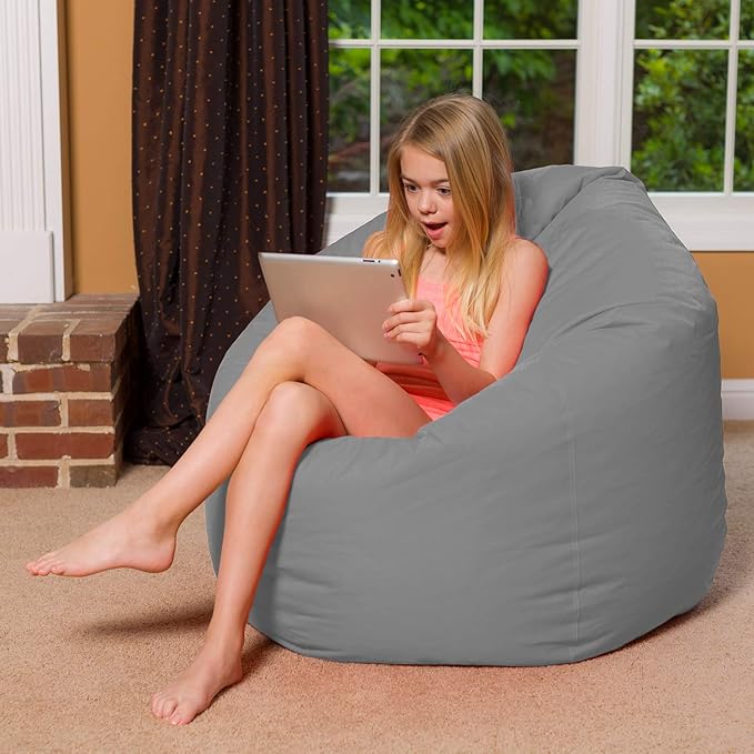 Posh Creations Bean Bag Chair for Kids, Teens, and Adults Includes Removable and Machine Washable Cover, Solid Gray, 48in - X-Large