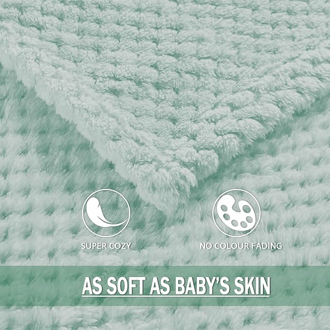 Exclusivo Mezcla Fleece Bed Blanket Twin Size, Super Soft and Warm Blankets for Couch, Sofa and Bed Waffle Textured, Cozy, Fuzzy and Lightweight (Mint Green, 60x80 inches)