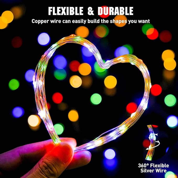 JMEXSUSS 4 Pack 50 LED Multicolor Fairy Lights Battery Operated, Each16 ft Multicolor Christmas Lights Waterproof Twinkle Lights for Party Wedding Christmas Birthday Indoor Outdoor Decoration