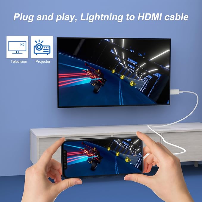 [MFi Certified] Lightning to HDMI Cable • HDMI Cable for iPhone to TV • Compatible with iPhone14, 13, 12, 11 to TV Output • with 1080P HD Display • Just Plug and Play/6.6FT