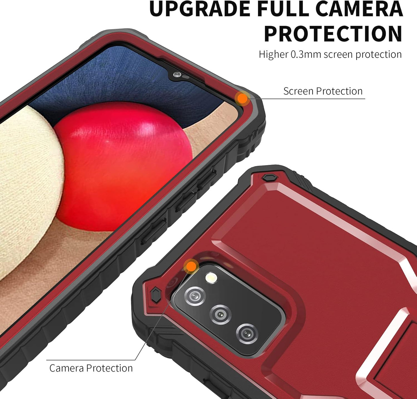 DUOPAL for Samsung Galaxy A02S Case - Military Grade Protection Shockproof Case with Tempered Glass Protector (Red)