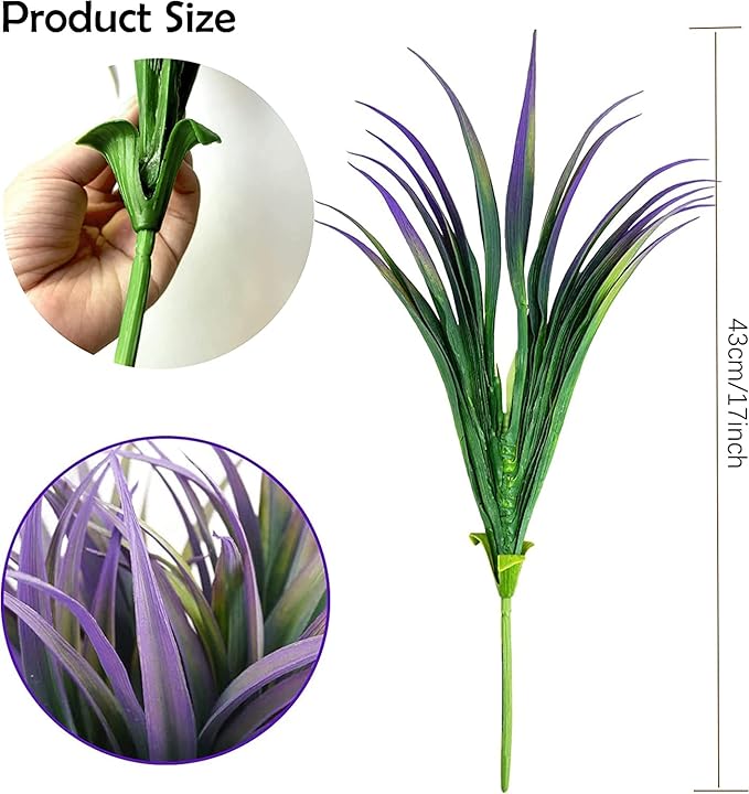 16pcs Artificial Plants Outdoor Flowers UV Resistant Fake Tall Grass Plants Faux Tropical Shrubs Plastic Greenery Bushes Front Porch Patio Garden Outside Decoration