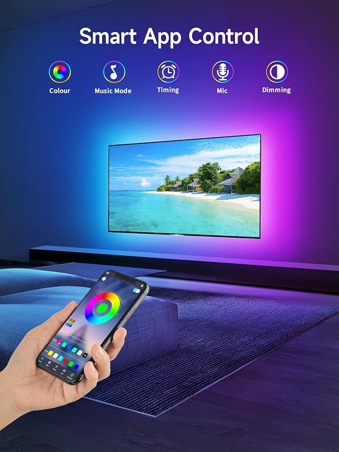 LED Lights for TV, 16.4ft TV LED Backlight for 45-75in, RGB TV Backlight Behind Strip with Music Sync, Bluetooth APP and Remote Control Strip Lights USB Powered for Bedroom, Gaming