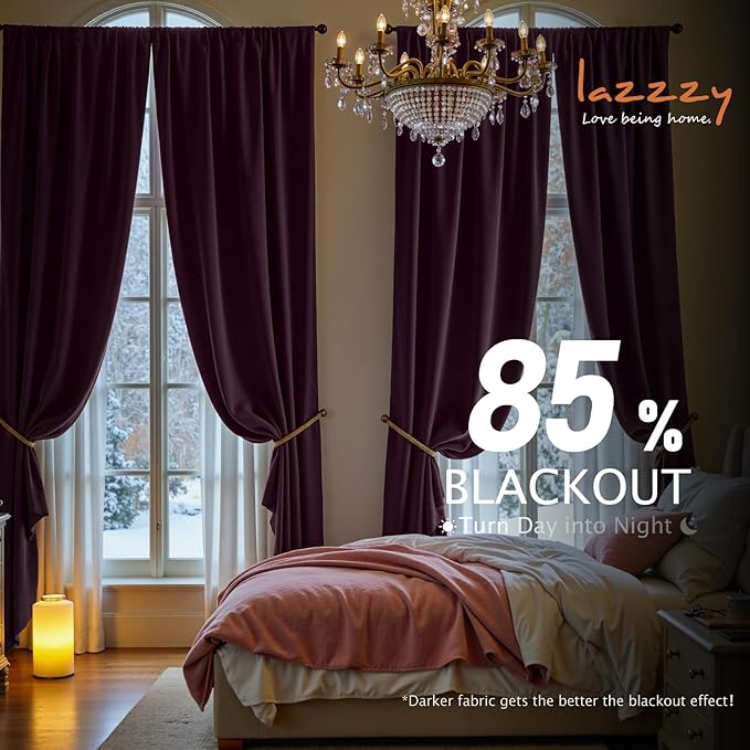 Lazzzy Velvet Blackout Curtains Thermal Insulated Room Window Drapes Super Soft Luxury Curtains for Living Room Bedroom Rod Pocket 2 Panels, Lavender Purple, 52" W x 96" L