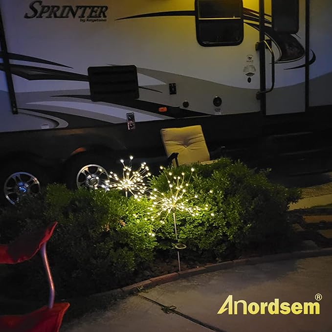 Anordsem Solar Lights Outdoor Decorative: Bendable Copper Wire with 120 LED Firework Beads - Waterproof DIY Warm Fun Decorating Yard Garden Patio - Christmas Gifts for Homeowner Over 30