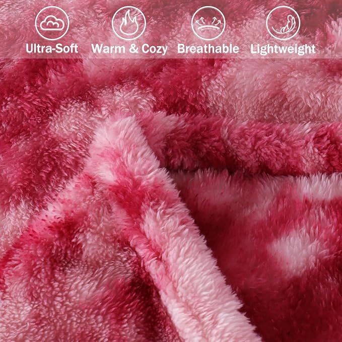 Exclusivo Mezcla Plush Fuzzy Fleece Throw Blanket Extra Large, Super Soft, Fluffy and Warm Blankets for Couch, Bed, Suitable for All Seasons (50x70 Inches, Tie Dye Pink)