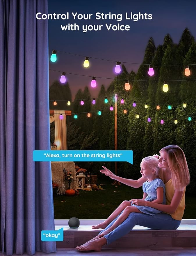 Govee Smart Outdoor String Lights H7021, RGBIC Warm White 96ft (2 Ropes of 48ft) LED Bulbs for Outdoor Decorations, WiFi Patio Lights Work with Alexa, Google, APP Control, IP65 Waterproof